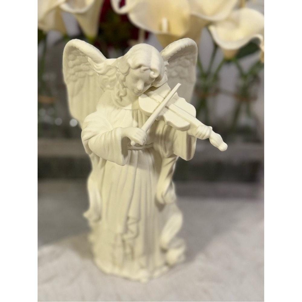 2 of 2 Partylite Felicity Angel Playing Violin BisquePorcelain Taper Can Holder